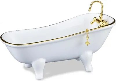 Produktbild von Miniatur Badewanne weiß mit Goldrand für Puppenhaus