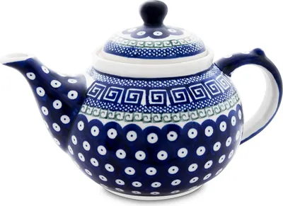 Produktbild von Bunzlauer Keramik 1,25L Teekanne – Klassische, rundliche Form mit elegant geschwungenem Ausguss, Nachbildung 923