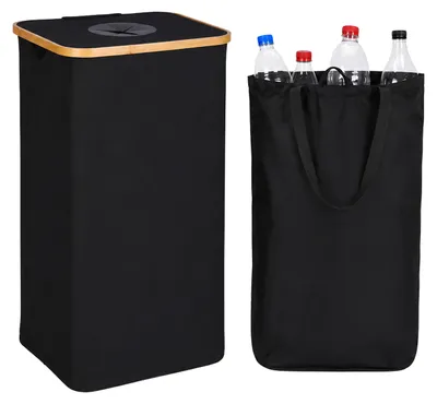 Immagine prodotto di Contenitore per la raccolta di bottiglie vuote Relaxdays, capacità 100 litri, dimensioni: 75 x 40 x 33 cm, sacco per bottiglie lavabile, raccoglitore di bottiglie, colore nero