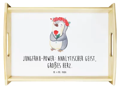 Produktbild von Mr. & Mrs. Panda Tablett Jungfrau Astrologie - Weiß - Geschenk, Sternzeichen, Servier, Serviertablett, aus holz, Geschenke für Frauen, Tierkreiszeichen, Holztablett