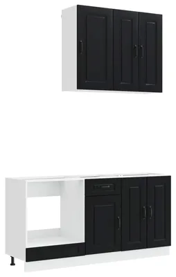 Produktbild von vidaXL Kücheneinheit KALMAR 5 pcs Schwarz Holzwerkstoff
