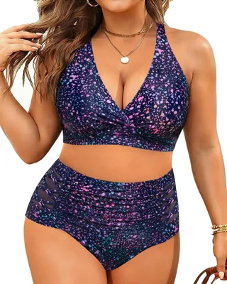 Produktbild von Yonique Damen-Bikini, hohe Taille, zweiteilig, Übergröße, Bauchkontrolle, Badebe