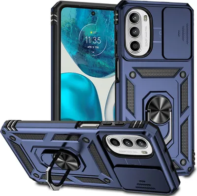 Produktbild von Moto G52 / G82 Hülle mit Schiebe Kamera Schutz und Ringhalter Ständer Robust Rüstung Schutzhülle für Motorola Moto G52 / Moto G82 Blau