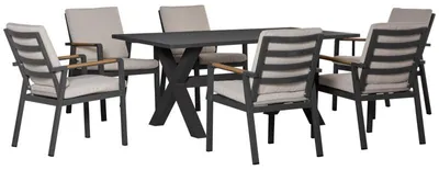 Obrázek produktu pro Sada zahradního nábytku pro 7 osob, skládající se ze stolu a 6 židlí | Barva: šedá | Rozměry: 92,5 x 175 x 73 cm