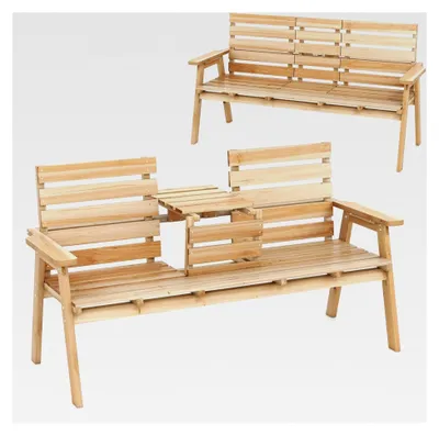 Produktbild von Gartenbank mit Tisch, Holzbank für 2–3 Personen, Sitzbank mit klappbarem Mitteltisch, Parkbank aus Holz bis 320 kg belastbar, Terrassenbank für Balkon und Garten, 160 x 64 x 86 cm, Natur
