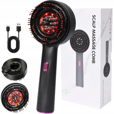 Produktbild von Rotlicht-Kopfhaut-Massagekamm, elektrisch, mit Ölfach, für Haarwuchs, tragbar