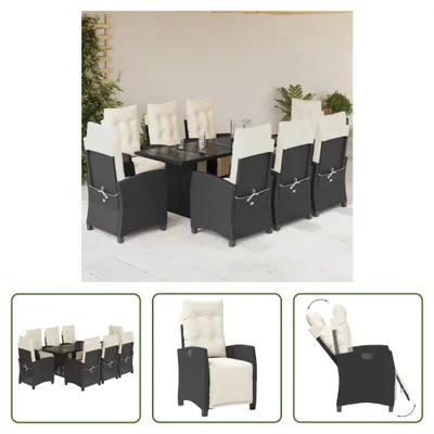 Produktbild von The Living Store 9-tlg. Garten-Essgruppe mit Kissen Schwarz Poly Rattan