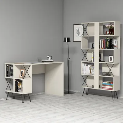 Immagine prodotto di Skye Decor, Extra - Cream, scrivania e libreria, crema, 100% pannelli truciolari rivestiti in melamina, 120 x 60 x 78,8 cm