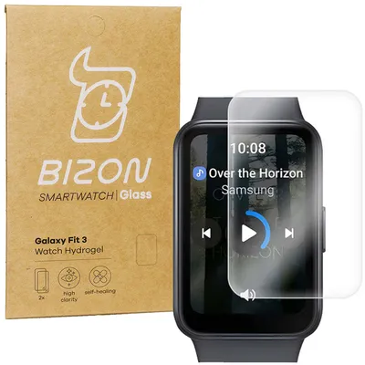 A product box and a smartwatch with a screen protector are shown.