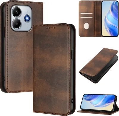 Produktbild von Handyhülle für Xiaomi Redmi Note 14 4G, Vintage Leder RFID Schutz Kartenfach Standfunktion Magnetische Klapphülle Braun