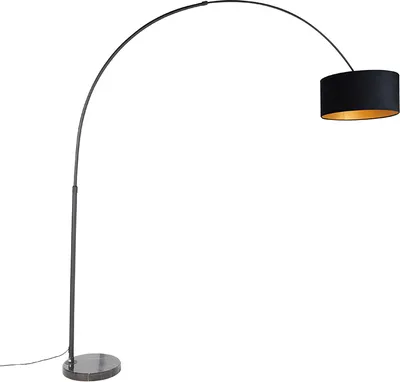 Produktbild von Bogenlampe Schwarz Veloursschirm Schwarz mit Gold 50 cm XXL