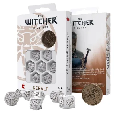 Produktbild von The Witcher Dice Set – Geralt The White Wolf – 7 Polyhedral Dice + Metal Coin