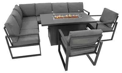 Productafbeelding van Aluminium tuinmeubelset voor 7 personen, inclusief vuurkorf