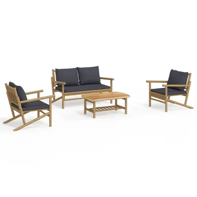 Produktbild von vidaXL 4-tlg. Garten-Lounge-Set mit Dunkelgrauen Kissen Bambus