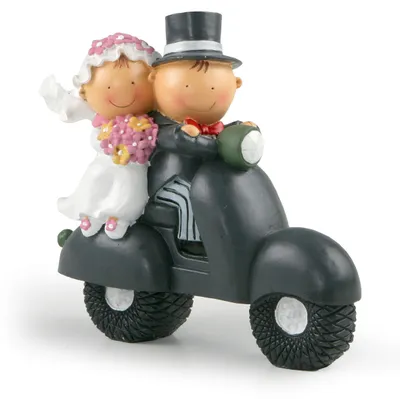 Cake-Bild Brautpaar auf Motorrad, 17 cm, Polyresin