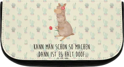 Produktbild von Mr. & Mrs. Panda Kulturbeutel Alpaka Blume - Kaktus Grün - Geschenk, Lama, Schminktasche, Waschtasche, Spruch, Kosmetiktasche, Make-up Täschchen, Lamas, klein