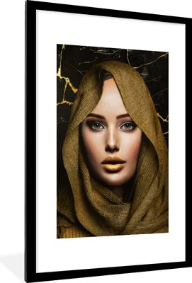 Produktbild von MuchoWow® MuchoWow® Gerahmtes Poster Frau - Kopftuch - Abstrakt 60x90 cm - Poster mit zchwarzem Bilderrahmen - Dekoration - Wandposter Wohnzimmer - Hochwertig