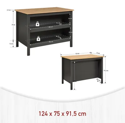 Image de Nellina buffet cuisineØ, 2 tablettes gris, Artisan chêneReproduction.