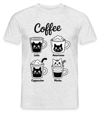 Produktbild von Spreadshirt Coffee Katzen | Latte Americano Cappuccino Mocha Männer T-Shirt, XXL, Grau meliert