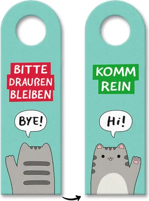 Produktbild von Katze kawaii Türhänger mit Spruch Bitte draußen bleiben - Komm rein