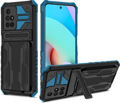 Produktbild von Redmi 10 Hülle, Hybrid Robust Schutz Stoßfest Schutzhülle mit Kartenhalter Ständer für Xiaomi Redmi 10 Blau