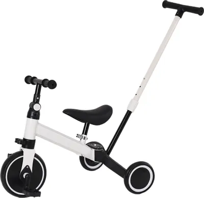 Image de vélo de marche 3 en 1 Vélo de marche Tricycle pour enfants Tricycle d'apprentissage avec barre de poussée pour enfants de 1 an à 4 ans Blanc
