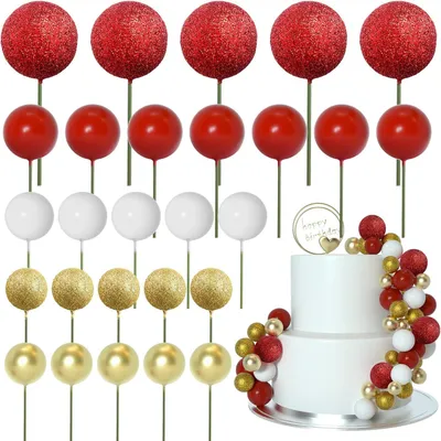 Immagine prodotto di Decorazioni a forma di sfera per torte, ideali per torte, cupcakes, colore rosso, confezione da 50 pezzi
