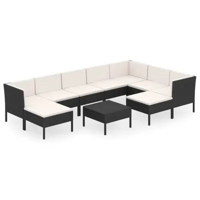 Produktbild von vidaXL 10-tlg. Garten-Lounge-Set mit Auflagen Poly Rattan Schwarz