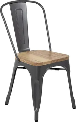 Produktbild von Bolero Bistro Stahlstühle mit Holzsitz grau (4 Stück)
