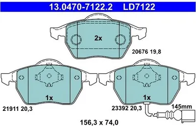 Produktbild von Ate Bremsbelagsatz, Scheibenbremse 13.0470-7122.2