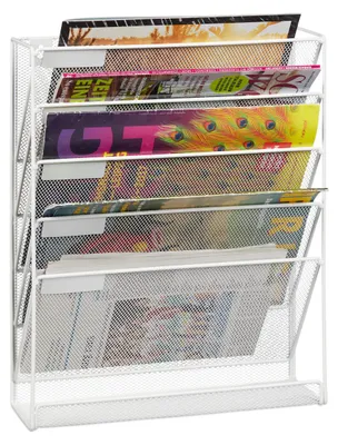 Zeitschriftenhalter Wand, A4, 5 Fächer, Metall, 40,5x32,5x10,5 cm, Weiß