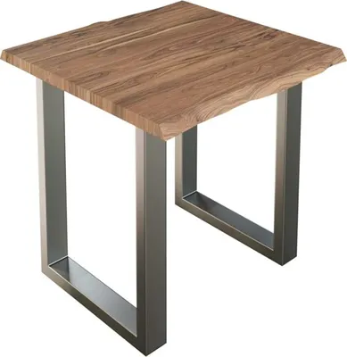 Produktbild von Esszimmertisch 80x80 cm Lauren, Baumkantentisch aus Akazienholz, massiv + stonefarben, U-Metallgestell Silber, Esstisch mit echter Baumkante