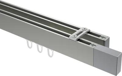 Produktbild von Interdeco Innenlaufstange / Gardinenstange mit Innenlauf Edelstahl-Optik / Chrom, Typ Smartline Lox (Quader) Deckenmontage, 14x35 mm 2-läufig, 160 cm