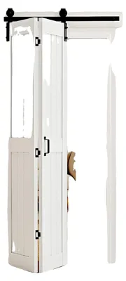 Obrázek produktu pro VEVOR Skládací posuvné dveře ve stylu stodolových vrat 914 x 2134 mm z MDF, s kováním a prostorově úsporným designem rámu ve tvaru H, skládací posuvné dveře do ložnice nebo obývacího pokoje, bílé (vyžadují montáž)