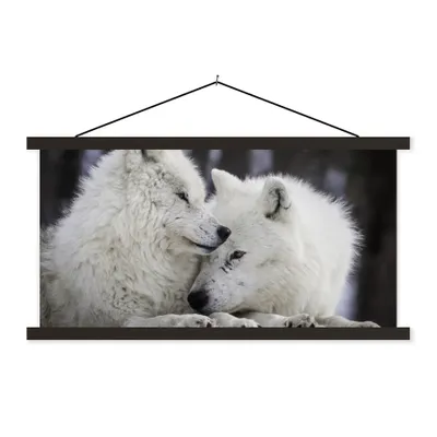 Produktbild von MuchoWow® Textilposter Wölfe - Schnee - Familie 60x30 cm mit schwarzem Rahmen - Textilien