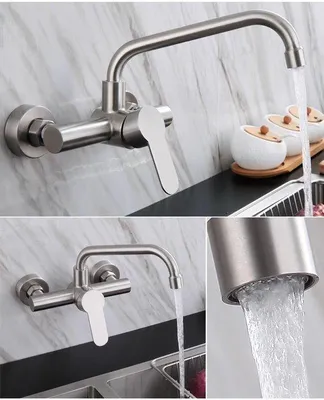 Produktbild von Küchenarmatur aus Edelstahl, für Spülbecken, Salatwasserbecken, Balkonwasserbecken und Drehwasserhahn für Warm- und Kaltwasser.