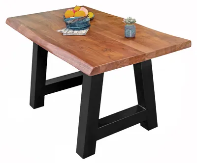 Produktbild von Esstisch Baumkante massiv Akazie Nussbaum 120 x 80 A-Gestell schwarz CALI