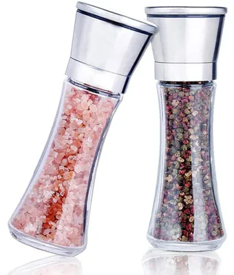 Obrázek produktu pro Sada 2 mlýnků na sůl a pepř z nerezové oceli s nastavitelným keramickým mlýnkem - Mlýnek na koření a sůl