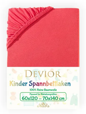 Produktbild von Devior Jersey Kinder Spannbettlaken 60x120 - 70x140 cm rot Bettlaken 100% Baumwolle bis 12cm Matratzenhöhe Gummizug