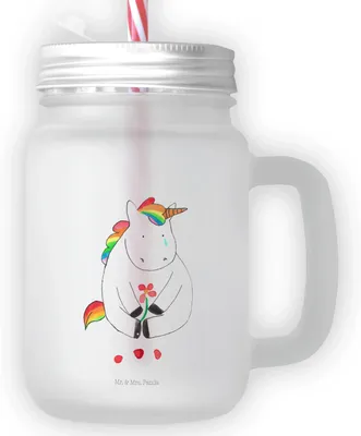 Produktbild von Mr. & Mrs. Panda Cocktailglas Einhorn Traurig - Transparent - Geschenk, Trauer, Glas Mit Schraubdeckel, Unicorn, Glitzer, Einhörner, Strohhalm, Liebe, Mason Jar, deckel