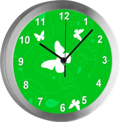 Produktbild von Funkuhr, Kinder Wanduhr, Kinderuhr, Kinderzimmer Schmetterling Ornamente grün