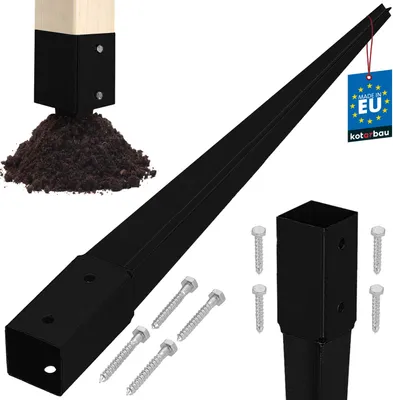 Produktbild von KOTARBAU® Pfostenträger zum Einschlagen 46x46x600mm Verzinkt-pulverbeschichteter Stahl Einschlaghülse Erdanker Einschlagbodenhülse Gartenzaun Erdungsspieß Bodenanker Einschlaghülsen für Holzpfosten