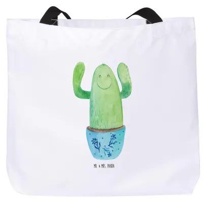 Produktbild von Mr. & Mrs. Panda Schultasche Kaktus Happy - Weiß - Geschenk, Mutter, Kollege, Kakteen, Tasche, Neustart, Einkaufstasche, Freundin, Tote Bag, Laptoptasche, Lustig, Familie
