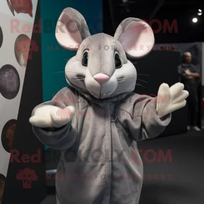 Produktbild von Graue REDBROKOLY Maus Maskottchen Kostüm figur gekleidet mit Rollkragenpullover und Wraps