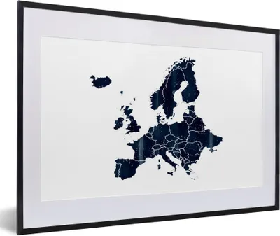 Produktbild von MuchoWow® MuchoWow® Gerahmtes Poster Karte von Europa - Aquarellfarbe - Blau 60x40 cm - Poster mit zchwarzem Bilderrahmen - Schlafzimmer - Plakat in Rahmen - Drucken