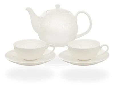 Produktbild von Buchensee Teeservice / Teeset / Teekanne 1,5 liter mit 2 Tassen je 150ml in weiß, Fine Bone China