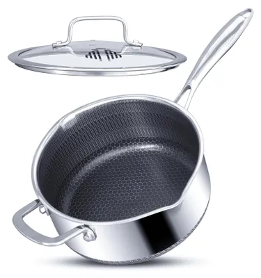 Obrázok produktu pre Nerezový hrniec na varenie, objem 4 litre, s pokrievkou, priemer 24 cm – s nepriľnavým povrchom a výlevkou