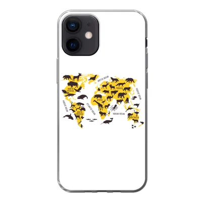 Produktbild von MuchoWow® Handyhülle Schutzhülle Hülle für iPhone 12 Weltkarte - Tiere - Gelb Silikon Softcase Handy Hülle - Schutzhülle