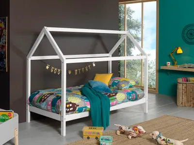 Produktbild von Vipack Hausbett Set DALLAS 2 inkl. Matratze, Liegefläche 90 x 200 cm, Ausf. Kiefer weiß