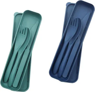 Obrázok produktu pre Plastové piknikové príbory – cestovná sada – 2 diely – s puzdrom – kempovanie, outdoor – kompaktné.